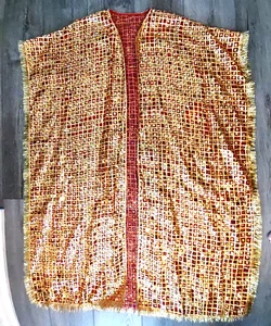 Red with Gold Sequins Kimono Duster Cardigan Free Size - Picture 1 of 6