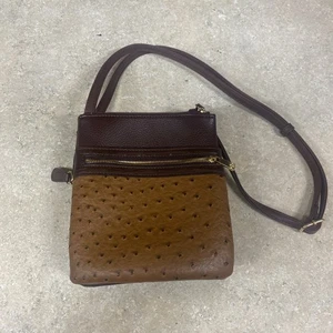 GIANI BERNINI Bolso Bandolera de Cuero Sintético de Avestruz Cartera Marrón Choco Cremallera - Imagen 1 de 7