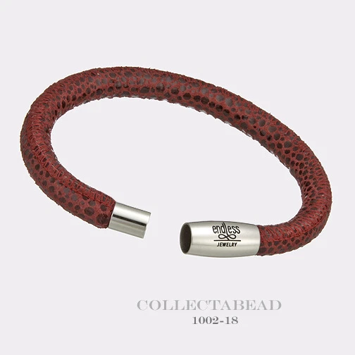 Auténtica pulsera de cuero individual de plata de reptil rojo sin fin 7,0" 1002-18 Foto 1 de 1
