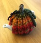 Handmade, Knitted  Pumpkin Tea Cosy for a standard tea pot (crocheted leaves)