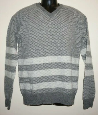 Band of Outsiders Gray Argyle Striped V Neck Wool Sweater Sz 2 US Medium Slim - Imagem 1 de 4