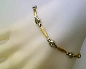 " ARMBAND 14 kt. GELB & WEISSGOLD AUSGEFALLENE GLIEDER & PERIDOT STEINE" (7 Zoll)^ - Bild 1 von 3
