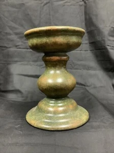 Green and Tan Ceramic Candlestick holder, 6.5" T x 4.5" rim x 5" base - Picture 1 of 6