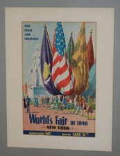 VINTAGE ORIGINAL 1939 NEW YORK WORLD'S FAIR 1940 "FOR PEACE & FREEDOM" POSTER