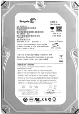 Hard Drive Seagate DB35.3 ST3500830SCE 500GB 7200U/Min 8MB SATA II 3.5'' Inch - Image 1 of 3