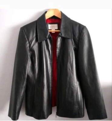 Worthington Black Leather Full Zip 100% Leather Jacket Women’s Size Large - Image 1 of 4