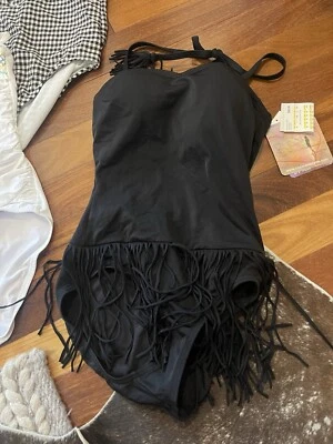 Nuevo con etiquetas Traje de baño Coco Rave negro con flecos halter de una pieza talla pequeña 32 C $92 Foto 1 de 2