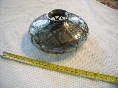 Vaso de vidro decorativo sobreposição prata vidro art nouveau ART DECO - Imagem 1 de 4