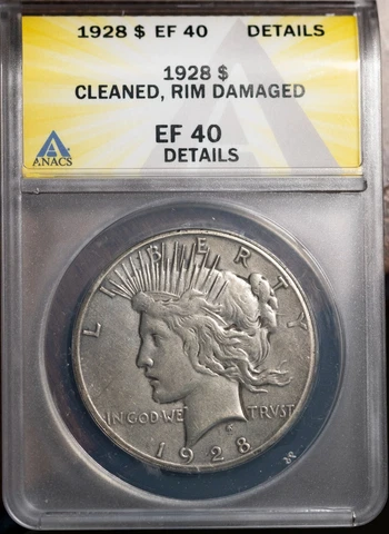 Key Date 1928 $1 Silver Peace Dollar EF 40 New ANACS # 7490222 + Bonus Cover