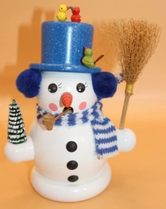 Räuchermännchen Schneemann blauer Zylinder 18cm Erzgebirge Seiffen Piesnack - Bild 1 von 4