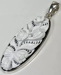 WK WHITNEY KELLY 925 STERLING SILVER ONYX & WHITE FLOWER PENDANT (K6) - Picture 1 of 5