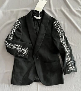 BNWT STELLA McCARTNEY Kids BOYS MUSIC NOTES BLACK SUIT JACKET 5- 6 SZ 6 years - Picture 1 of 4