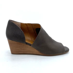 Lucky Brand Womens Tylera Bootie Gray Leather Zip Wedge Open Toe Cut Out 10 M - Picture 1 of 11