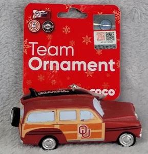 Oklahoma Sooners OU Station Wagon Equipo de Navidad Adorno FOCO Resina - Imagen 1 de 9