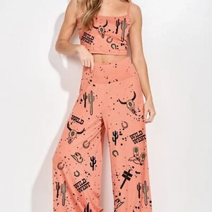 2-teiliges Set Bohemia Desert Tribal Print Western Crop Tank Wide Leg Palazzo Hose, L - Bild 1 von 4