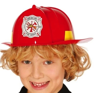Childs Unisex Fancy Dress Fireman Helmet Kids Childrens Red Firefighter Hat fg - Picture 1 of 4