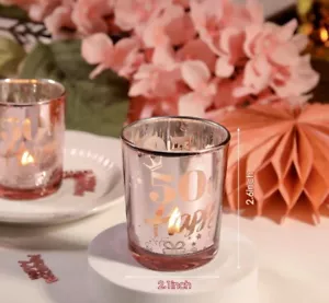 24 Votive/Shot Glass "50th Happy" Glossy Pink / Gold Glass Birthday Anniversary - Picture 1 of 5
