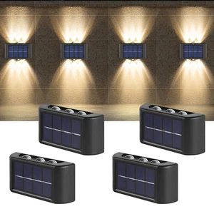 4 Pack Solar Fence Lights Outdoor Wall Lamp Up and Down Lighting Deck Step Patio - Picture 1 of 37