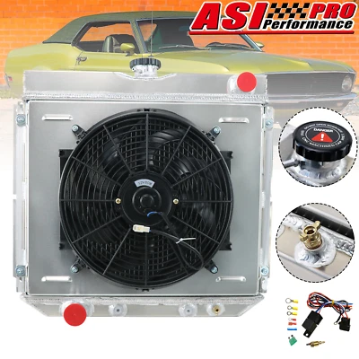 3 Row Radiator Shroud+Fan Fits 1966-1970 Ford Mustang Maverick LTD L6 V8 USA Foto 1 de 4