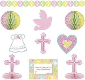 Kit de decoración de papel rosa bautizo dulce Amscan decoraciones de fiesta 10 unidades - Imagen 1 de 1