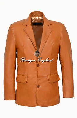 Mens Classic Leather Blazer TAN Formal Classic Tailored SOFT GENUINE LEATHER 2BB - Image 1 of 4