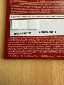 Prepaid SIM Karte mit Premium- Nummer - Vodafone NEU inkl. 10 € 01625177761 - Bild 1 von 2