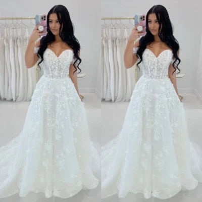 Princess Lace Appliques Wedding Dresses Off the Shoulder A Line Bridal Gowns - Image 1 of 4
