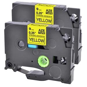 2×Ruban étiqueteuse Compatible avec Brother TZ-S621 Adhésif fort Jaune 0.35" - Photo 1/4