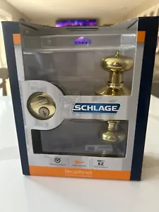 Schlage Plymouth Bright Brass Exterior Keyed Entry Door Knob Combo Pack - Picture 1 of 3