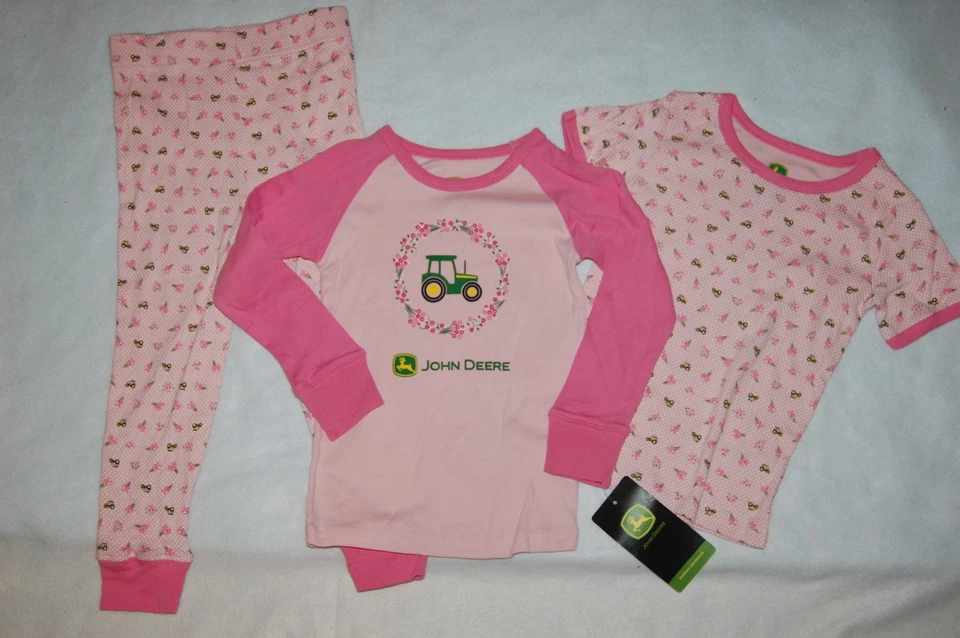 Bebé Niño Niñas TRES PIEZAS Pijama Conjunto JOHN DEERE Flores ROSA 12 18 24 MO Foto 1 de 1