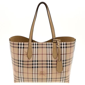 Burberry Medium Tote Heymarket Reversible House Check Mid Camel Leather New - Picture 1 of 19