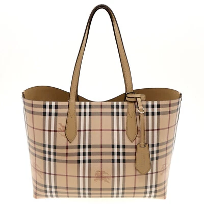 Burberry Medium Tote Heymarket Reversible House Check Mid Camel Leather New - Image 1 of 4