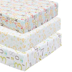 100% Cotton Baby Boy Unisex Crib Sheet Fitted Sheet With 8" Deep Pocket 3-Pack - Picture 1 of 118