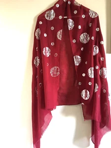 Extra Large Burgundy Red SCARF WRAP Shimmery Silver Dots 89 cm x 190cm - Picture 1 of 5