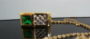 Vintage 585 14K Gold Smaragd grüner Turmalin Stein Anhänger Halskette - Bild 1 von 11