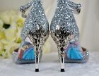 Cinderella Wedding Shoes, Silver Glitter Filigree Vine Heels, 7.5cm Heel, UK4