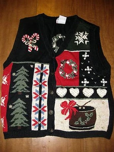 NUT CRACKER drum vtg rabbit lambswool sweater vest small Christmas party winner - Picture 1 of 2