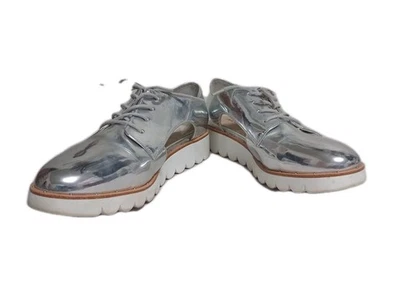 ALDO Silver Patent Mirror Cut Out Lace-Up Oxford Rerranna Party Shoes Metallic - Image 1 of 4