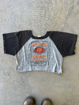 Vintage 70s Jack Daniels Country Whiskey Graphic Crop Top T Shirt Large Rare - image 1 of 4