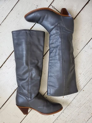 Botas de Tacón Hasta la Rodilla de Cuero Gris Ceniza Frye Años 70 80 De Colección Talla 6.5 Foto 1 de 4