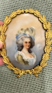 Antike Marie Antoinette Miniaturmalerei mit Gold Filagree Rahmen - Bild 1 von 5