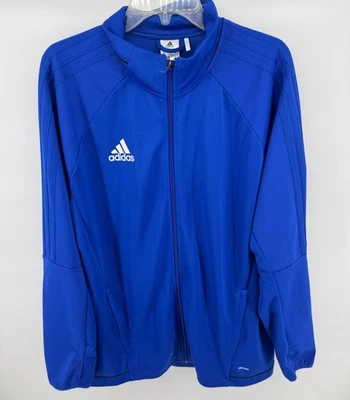 Adidas Climalite Mens XL Blue Full Zip Track Jacket With Stripes Lightweight & B - Image 1 of 4