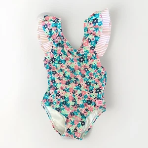 Costume da bagno intero Ruffle Butts taglia 2T floreale Seersucker manica arricciata - Foto 1 di 7