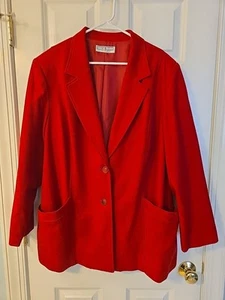 Dress Barn Womens Red Blazer Sz 16 Classic Academic Career Wool Fully Lined - Picture 1 of 13