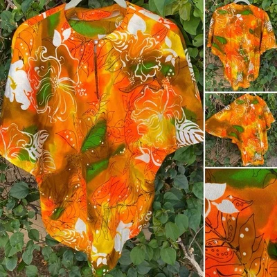Vintage Hawaiian Shirt Top Pullover Blouse Colorful Acrylic Mod Tiki Aloha Hippy - Image 1 of 4