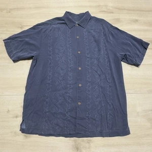 Tommy Bahama 100% Silk Shirt Mens Large Blue Button Up Short Sleeve Floral Beach - Picture 1 of 19