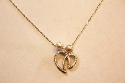 NUEVO VANTEL PERLA Plata Esterlina Diamante Perla Colgante 16" Cadena L@@K PROBADO Foto 1 de 4