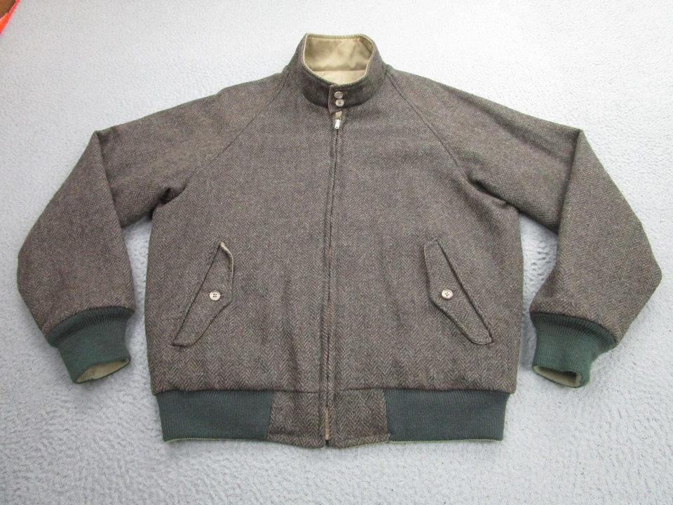 Vintage Lands End Jacket Mens Medium Wool Reversible Bomber Made USA Brown 90s - Image 1 of 4