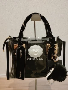 CHANEL Shop Bag 2023 Limited Christmas Ribbon Charm New Clear Bag Black with C - Picture 1 of 6