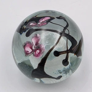 Signed Tom Fuhrman Art Glass Paperweight 3" Dia Floral Flowers - Picture 1 of 9